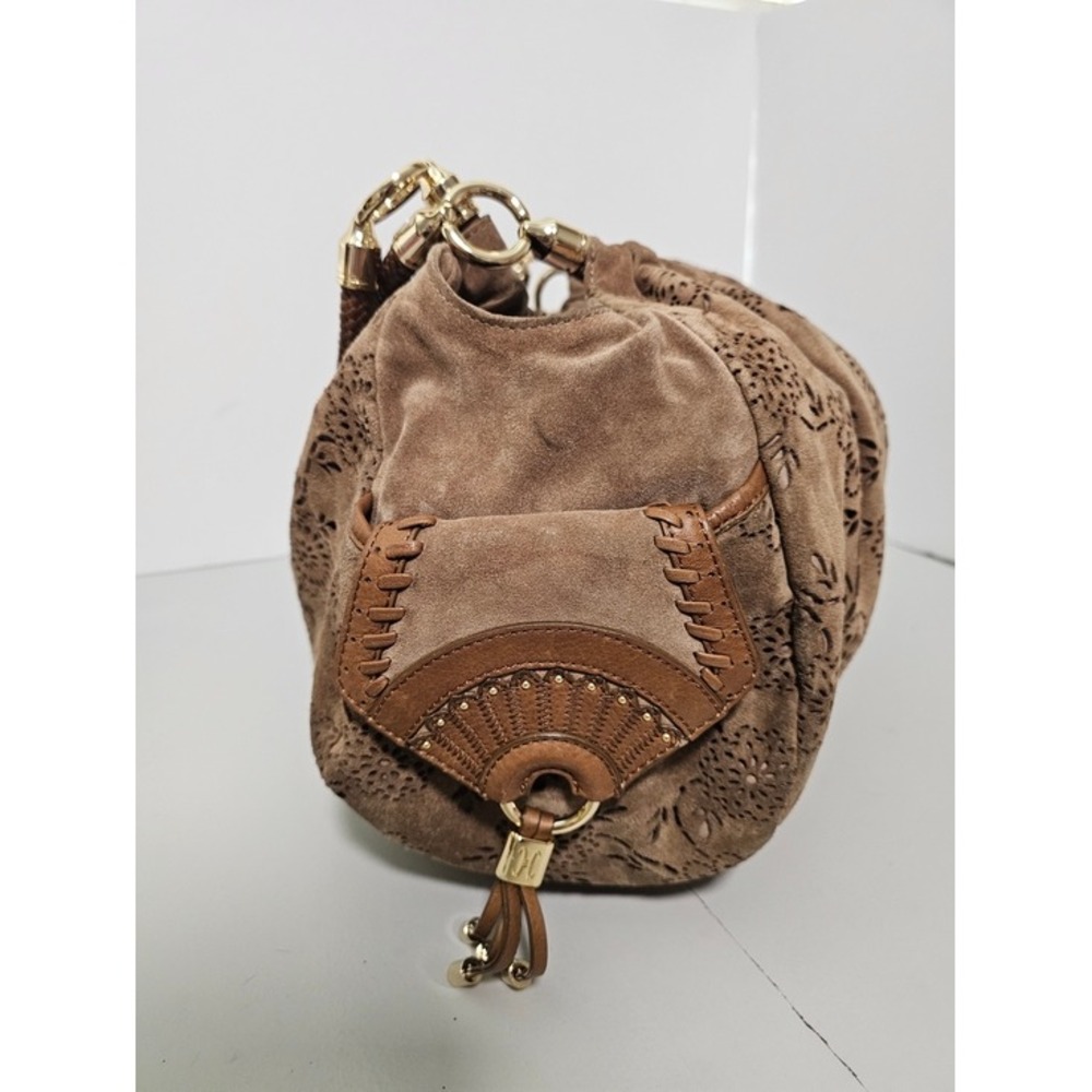 Cole Haan Brown Floral Embossed Suede Hobo Bag - Picture 4 of 14